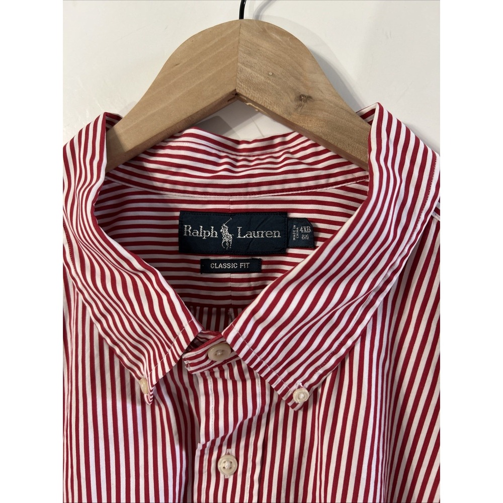 Mens Ralph Lauren Big & Tall Red White Stripe Button Down L/S Classic Fit Sz 4XB